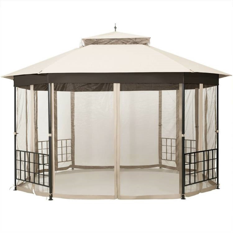 Outdoor 10 x 12 Ft Octagon Gazebo with Mosquito Net Sidewalls and Canopy