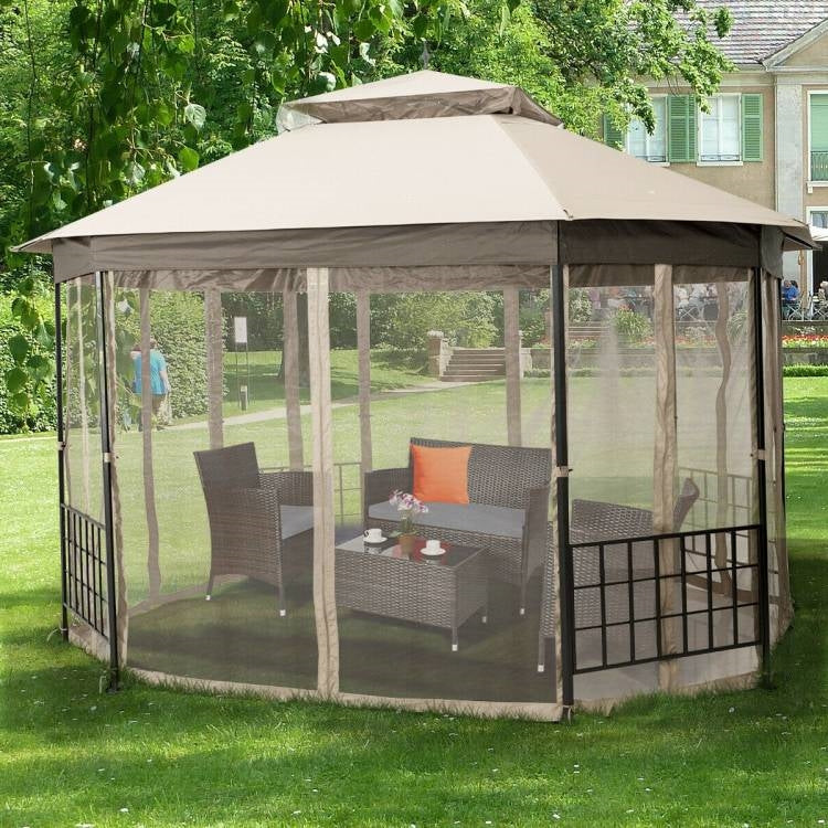 Outdoor 10 x 12 Ft Octagon Gazebo with Mosquito Net Sidewalls and Canopy
