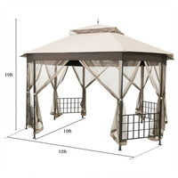 Outdoor 10 x 12 Ft Octagon Gazebo with Mosquito Net Sidewalls and Canopy