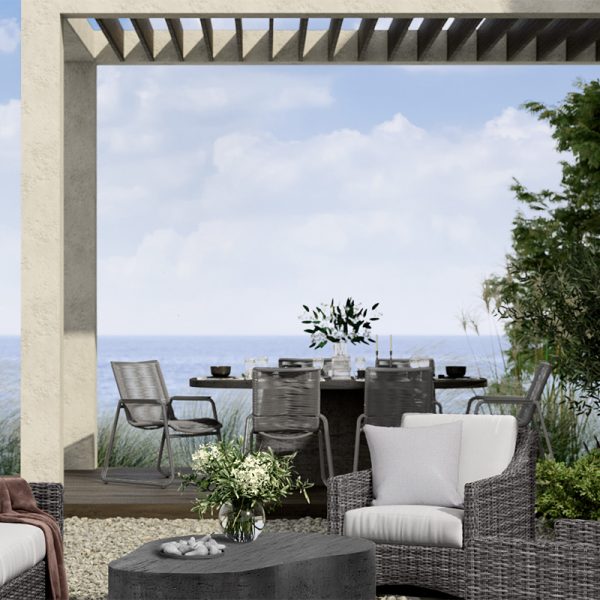 Pompano 84 Rectangular Dining Table Outdoor Patio Stone Look