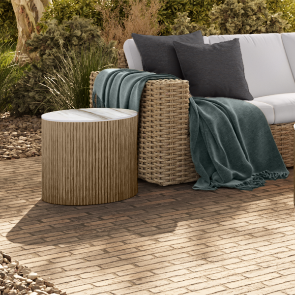 Hampton Aspen End Table Outdoor Stone Top Patio Side Table