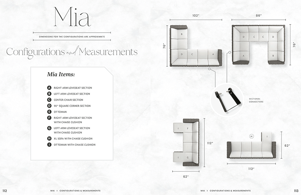 Mia Center Chair Section with Chaise Cushion Outdoor Patio Seat