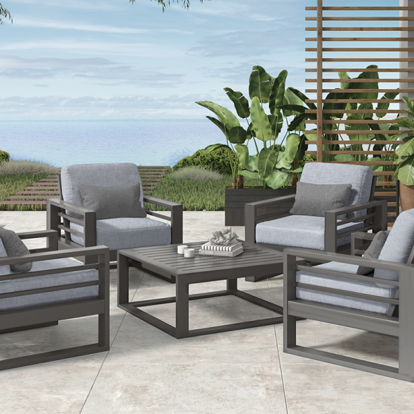 Palermo Chat Table Outdoor Patio Aluminum Slatted Coffee Table