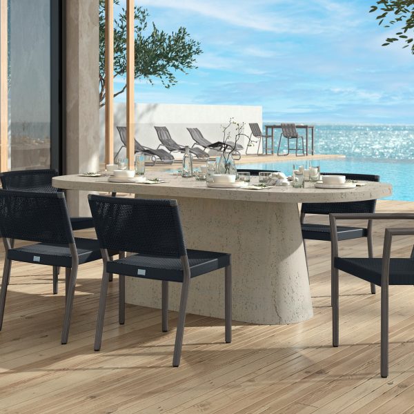 Pompano 84 Rectangular Dining Table Outdoor Patio Stone Look