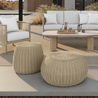 Cloud Small Pouf Outdoor Ottoman Eco Weave Patio Footrest Cushion Seat