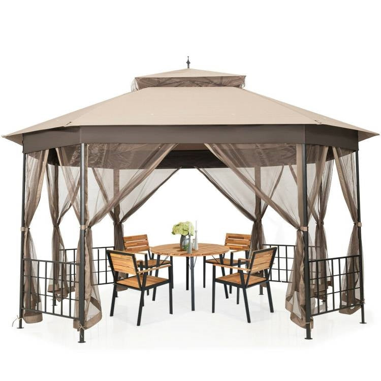 Outdoor 10 x 12 Ft Octagon Gazebo with Mosquito Net Sidewalls and Canopy