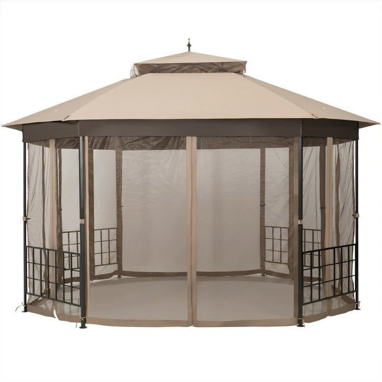 Outdoor 10 x 12 Ft Octagon Gazebo with Mosquito Net Sidewalls and Canopy