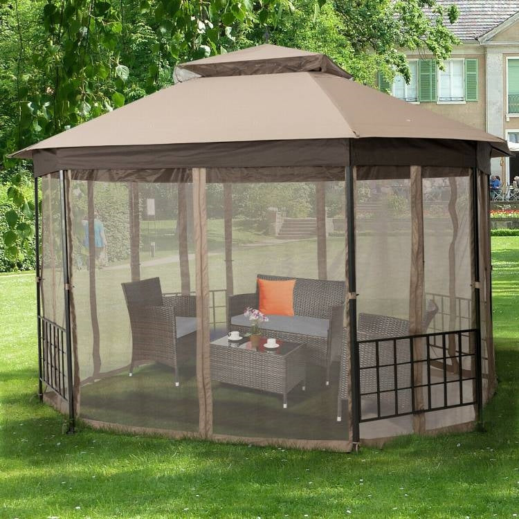 Outdoor 10 x 12 Ft Octagon Gazebo with Mosquito Net Sidewalls and Canopy