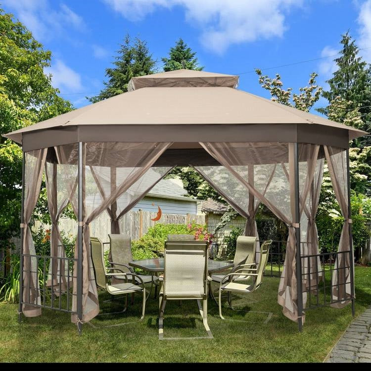 Outdoor 10 x 12 Ft Octagon Gazebo with Mosquito Net Sidewalls and Canopy