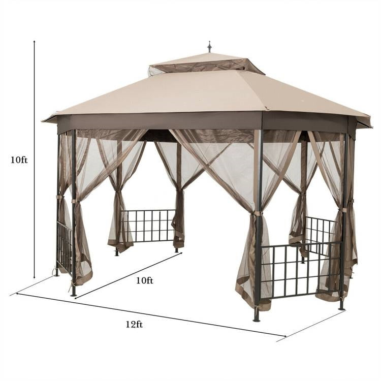 Outdoor 10 x 12 Ft Octagon Gazebo with Mosquito Net Sidewalls and Canopy