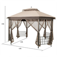 Outdoor 10 x 12 Ft Octagon Gazebo with Mosquito Net Sidewalls and Canopy