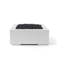 Concrete fire pit with black coals on a white background