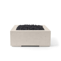 Concrete fire pit with dark coals on a white background