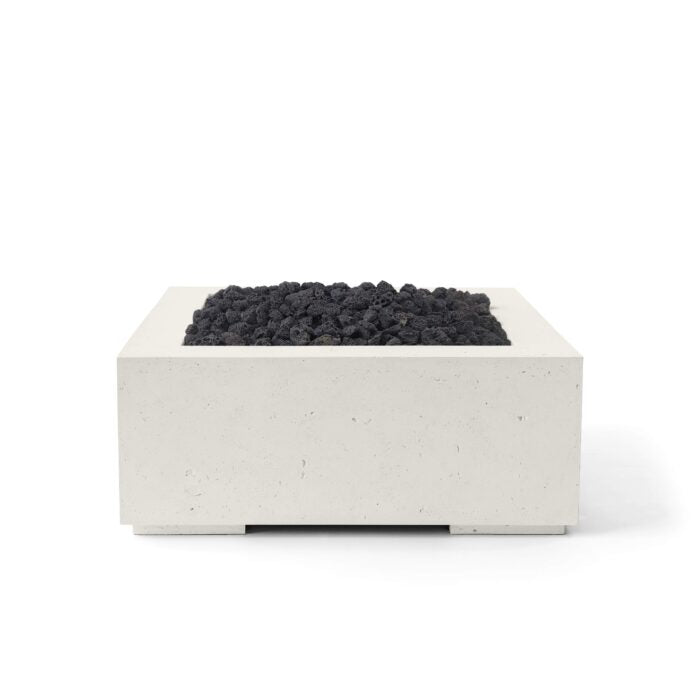 Concrete fire pit with black coals on a white background