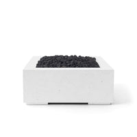 Concrete planter with black pebbles on a white background