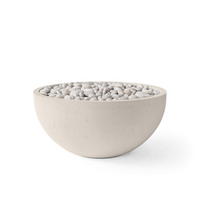 Concrete bowl filled with pebbles on a white background
