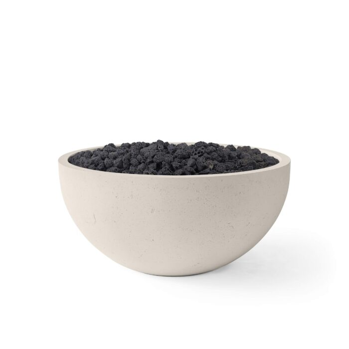 Concrete bowl filled with dark material on a white background