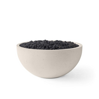 Concrete bowl filled with dark material on a white background