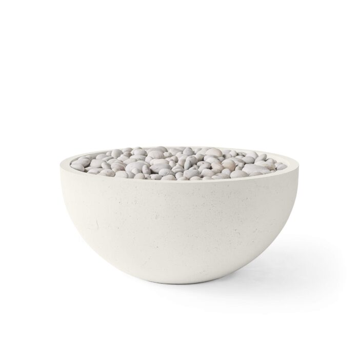 Concrete bowl filled with pebbles on a white background