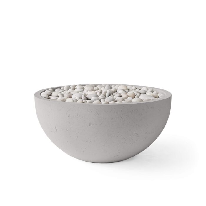 Concrete bowl with pebbles on a white background
