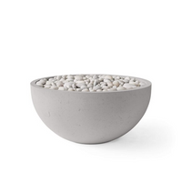 Concrete bowl with pebbles on a white background